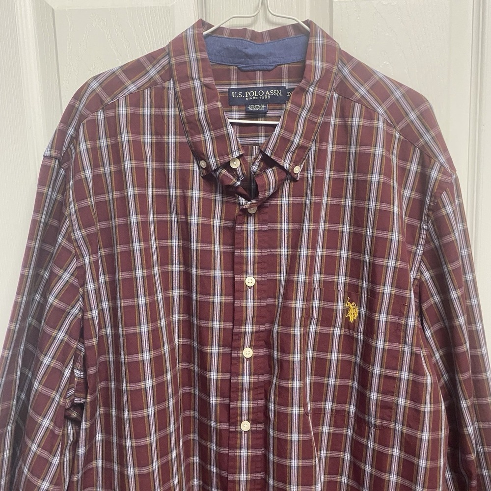 U.S. Polo Assn. Men Red/Yell/White Plaid Long Sleeve Button-Down Shirt 2XL Tall